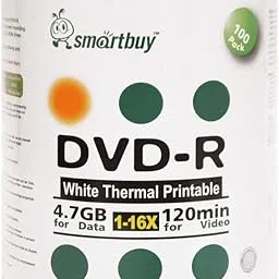 Smartbuy 200-disc 4.7gb/120min 16x DVD-R White Thermal Hub Printable Blank Media Recordable Disc-image-2