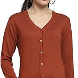 monte carlo Womens Solid Rust V Neck Full Sleeve Cardigan_1242738VN-9082-picture-34