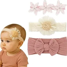 bellastella 3 Pcs Comfortable & Stretchable Hairbands with Beautiful Bow and Flower Designs – Ideal for Infants & Toddlers Hair Accessories for Kids (Multicolor-2, Large)-picture-30
