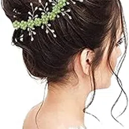 Bridal Hair Vine - Green Crystal Pearl Headpiece for Wedding, Floral Hair Accessory for Updo Styles, Elegant Bridal Headband for Brides and Bridesmaids-image-22