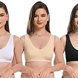 olina fit Women's Soft Cotton Non Padded Sports Bra Running,Yoga,Gym Etc. (Pack of 3) Black/Gold/White-picture-56