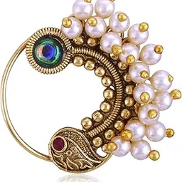 vfj vighnaharta fashion jewellery Vighnaharta Red CZ stone and Pearls moti Nath Nathiya./ Nose Pin for women VFJ1273NTH-PRESS-RED-picture-33