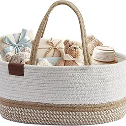 DECOMOMO Diaper Caddy Organizer | Baby Diaper Storage Organizer for Baby Girl Boy Gift Car Changing Nursery (Spiral Beige & White, Large)-picture-15