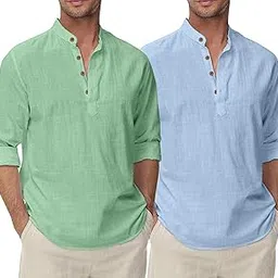 clothing veda Men's Kurta Shirt Combo Set Cotton Blend Solid Short Kurta for Men with Mandarin Neck & Full Sleeves Stylish Daily (Pack of 2)-picture-37