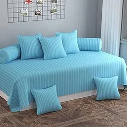 Himanshu Enterprises - Microfiber Solid & Striped 8 Pieces Diwan Set with Single bedsheet, 5 Cushions Covers and 2 Bolster Covers-DIWAN_Set-Sky_Blue-picture-17