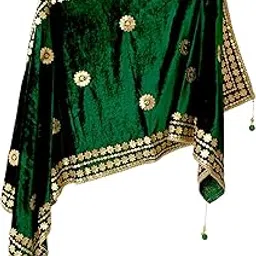 Velvet Embroidered Gotapatti Work Heavy Border Fancy Trending Dulhan Lehanga Dupatta For Women and Girls free size length 2.25m width 75cm pack of 1pcs-image-0