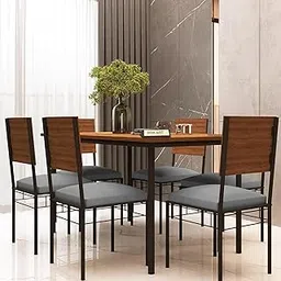 SIYA ART Wooden Top Iron Frame 6 Seater Dining Table with Cushioned Chair for Living Room Home Dining Room Furniture Set (Brown-Grey)-image-26