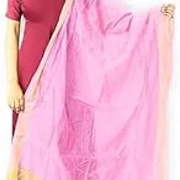 ARYANSH SHOPPE Women's Chanderi Plain Silk Dupatta with Golden Border & Tassels (BABY PINK)-picture-54