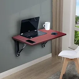 flux Solid Wood Wall Mounted Folding Study Table| Wall Mount Table with Drawer | Foldable Laptop Desk for Home and Office Computer (Red, Large)-image-19