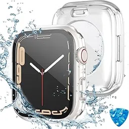 Mosmoc Waterproof Case Compatible with Apple Watch Series 9/8/7 45mm with Tempered Glass Screen Protector, Full Coverage Hard PC Bumper with Protective Back Cover for iWatch - (45mm Clear)-picture-14