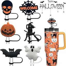 Halloween Straw Cover, 6pcs Cute Silicone Ghost Straw Covers Cap for Sipper and Tumbler, Reusable Straw Cap for Cup Accessories, Halloween Party Decor-picture-10