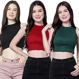 diaz Women's & Girls' Solid Ribbed Slim Fit Crop Tank Top-Pack of 3-picture-52
