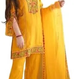 Women Pure Cotton Kurti Pant Dupatta Set (Color-Yellow)-picture-43