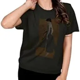 madborn creation Women's Cotton Blend Knitted T-Shirt, Oversized Fit, Mesh Sleeves, Floral Daisy Print, Olive Green-picture-14
