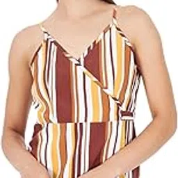 kibo Casual Women's Stripes Polyester V Neck Top Multi-picture-23