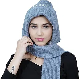 Women's Soft Knitted Winter Warm Woolen Cap with Woolen Lovely Muffler|Fur Cap with Muffler- (A6CP)-image-63