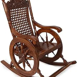 Handmade Wooden Rocking Chair/Relax Chair with Cushion Comfort and Footrest for Adults for Reading/Relaxing for Home (Sheesham Wood) (Brown)-picture-20