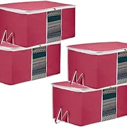 Kuber Industries Underbed Storage Bag | Clothes Storage Bag | Blanket Cover with Clear Window | Zipper Closure & Handle Cloth Organizer | Plain White Border | Large | Pack of 4 | Maroon-picture-23