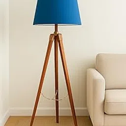 Luminara Tripod Elegance Wooden Floor Lamp with Premium Blue Shade, Adjustable Height, |E27 Bulb Holder | Modern Home & Living Room Lighting | Room Corner| Sofa & Bedside lamp | Tripod Floor Lamp-picture-16