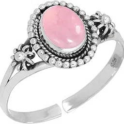 jeweloporium Natural Gemstone Adjustable Ring For Women Agate, Amber, Onyx, Rose Quartz Oval Boho Genuine 925 Sterling Silver Handmade Jewelry image 1