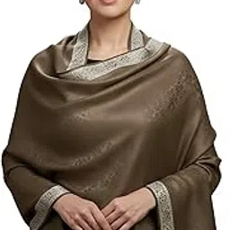 wool artistry Women's Border Shawl With Self Design, Authentic Wool Blend, Size 40x80inch image 1