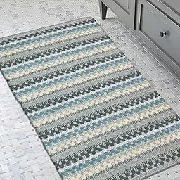 THE HOME TALK Handmade Cotton Door Mat | Water-Absorbent | for Bathroom, Entrance Door, Kitchen, Entry Gate, Living Room | Machine Washable | Anti-Skid | 20 x 32 Inch | Aqua-picture-25