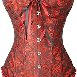 heavenglow Women's Lace Up Boned Overbust Cincher Corset Bustier Lingerie Shaper Black Red L-picture-21