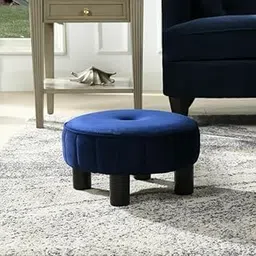 Woodilla LuxuryLounge Velvet Round Ottoman – Blue | Multipurpose Footrest, Wooden Stool for Living Room, Office, Kitchen, or Bedroom | Small Step or Cushion Stool-image-34