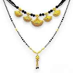 elleva Black Beads Chain Mangalsutra for Women With Simple Traditional Necklace Set for Wedding and Festival, Golden, Set of 2 (Pack of 1)-picture-51