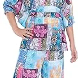 gorlya Cotton Three Fourth Bat Wing Sleeves Floral & Paisleys Printed Coordinating Top & Pant Set-picture-24