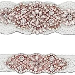 gargala Garters for Bride Bridal Silicone Lace Garter Set with Rhinestones Crystal Pearls image 1