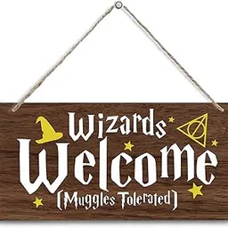 Hanging Wizards Welcome Wood Decor Sign, Hanging Printed Wooden Plaque Decor, Funny Wizardry Theme Welcome Decor, Rustic Home Decor Sign, Rustic Farmhouse Room Door Wall Decor Sign 12x6 inch-picture-22