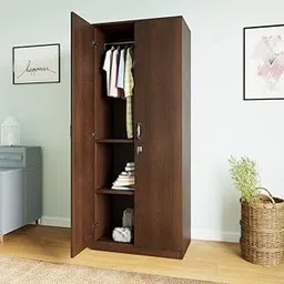 Nilkamal Willy Neo 2 Door Wardrobe Without Mirror | Engineered Wood Almirah | 1 Hanging Rod & 3 Storage Shelves in Cabinet | Wenge-picture-37