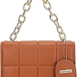 fastrack Quilted Pattern Sling Bag For Women | Faux Leather Sling With Metal Chain Handle and Adjustable Belt | Flap Closure With Magnetic Lock and Trendy Charm | Trendy Women's Handbags-picture-12
