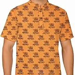 Men & Women Hindu Religious Pure Cotton Sanatani Shiv Ji Half-Sleeves Kurta with Om Namah Shivaya Print - Spiritual Hindu Traditional Clothing-image-58