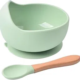 TERI BERI Silicone Baby Feeding Bowl with Wooden Handle Spoon | Strong Suction Base, BPA Free, Food Grade, Non-Slip, Heat & Dishwasher Safe | Perfect Baby Weaning & Feeding Set (Green)-picture-22