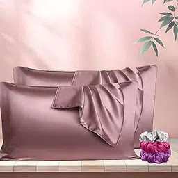 CANWAY 2 Pieces Satin Silk Pillow Cases and Free 3 Pieces Silk Scrunchies, Super Soft Envelope End Design Pillow Cover, Good for Hair and Skin (Rose Pink) (28x18 Inches)-picture-37