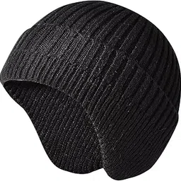 poximi Men Knitted Hat Women Earflap Winter Hats Mens Wool Cap Warm Skull Cap Slouchy with Ear Warmer image 1