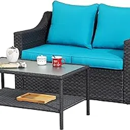 MJA FURNITURE Two Seater Outdoor Sofa for Balcony, Garden | Weather Resistant Outdoor Patio HDPE Wicker Furniture with Waterproof Cushion | Patio Conversation Set-picture-43