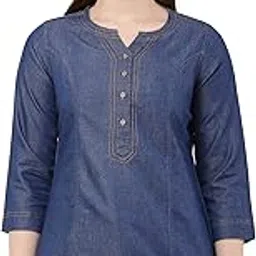 Adeline Creation Denim Kurti for Women, 3/4 Sleeve, Button Front, Blue-picture-51
