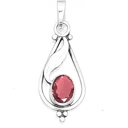 Handmade Genuine 925 Sterling Silver Pendant Necklace Natural Gemstone Garnet, Onyx, Turquoise, Amber Oval Boho Jewelry For Women-image-31