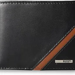 puma Unisex-Adult, Metal World Logo Wallet, Black-Desert Tan, (9216801) image 1