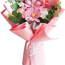 MYADDICTION 17.7inch Crochet Flowers Knitted Bouquet Handmade for Best Friend Girlfriend Pink-image-18