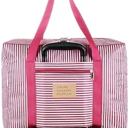 taguda Travel Foldable Portable Lightweight Luggage Storage Duffle Tote Hand Organizer Easy Carry Bags Backpack Set for Men Women Travel Luggage (Pink Striped Travel Bag)-picture-19