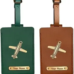 Giftana Personalized Luggage Tag for Men & Women (Pack of 2), Customized Name Leather Travel Tags with Charms, Wedding Anniversary Marriage Gifts for Couple Friend Husband Wife (Green, Tan)-picture-12