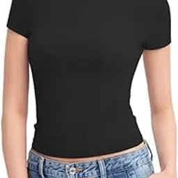 Women's Square Neck Short Sleeve Crop Tops Double Lined Slim Fitted Basic Tee Going Out Cute Summer T Shirt Trendy B6 NK-picture-28