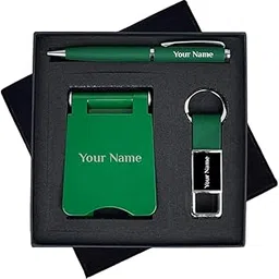3 in 1 Personalized Pen with Keychain and Mobile Stand with Name, Customized Gifts for Men and Women, Personalized Gift for Doctors, New Year Corporate Gift Set for Employee (Green)-picture-32