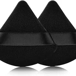 2PCS Triangle Powder Puff Makeup Sponge Powder Puffs for Face Powder Loose Powder, Velour Cosmetic Foundation Sponge Setting Powder Puff Beauty Makeup Tool Wet Dry, Black-picture-44