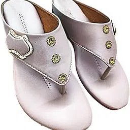 Women's Sandals with Gold Crystal Studs, White Leather Thong Flip Flops, Slip-on Summer Flats Roz Gold-picture-55