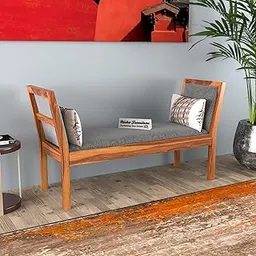 SIGNATURE KRAFT Solid Wood 2 Seater Bench for Living Room, Wooden Bench for Sitting, Balcony, Outdoor, Dining Banch with Grey Cushion - Natural Teak Finish-picture-21